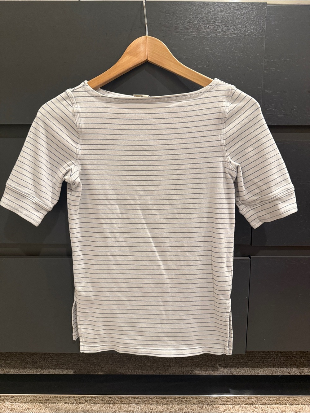 Madewell White Boatneck Tee with Thin Blue Stripes
